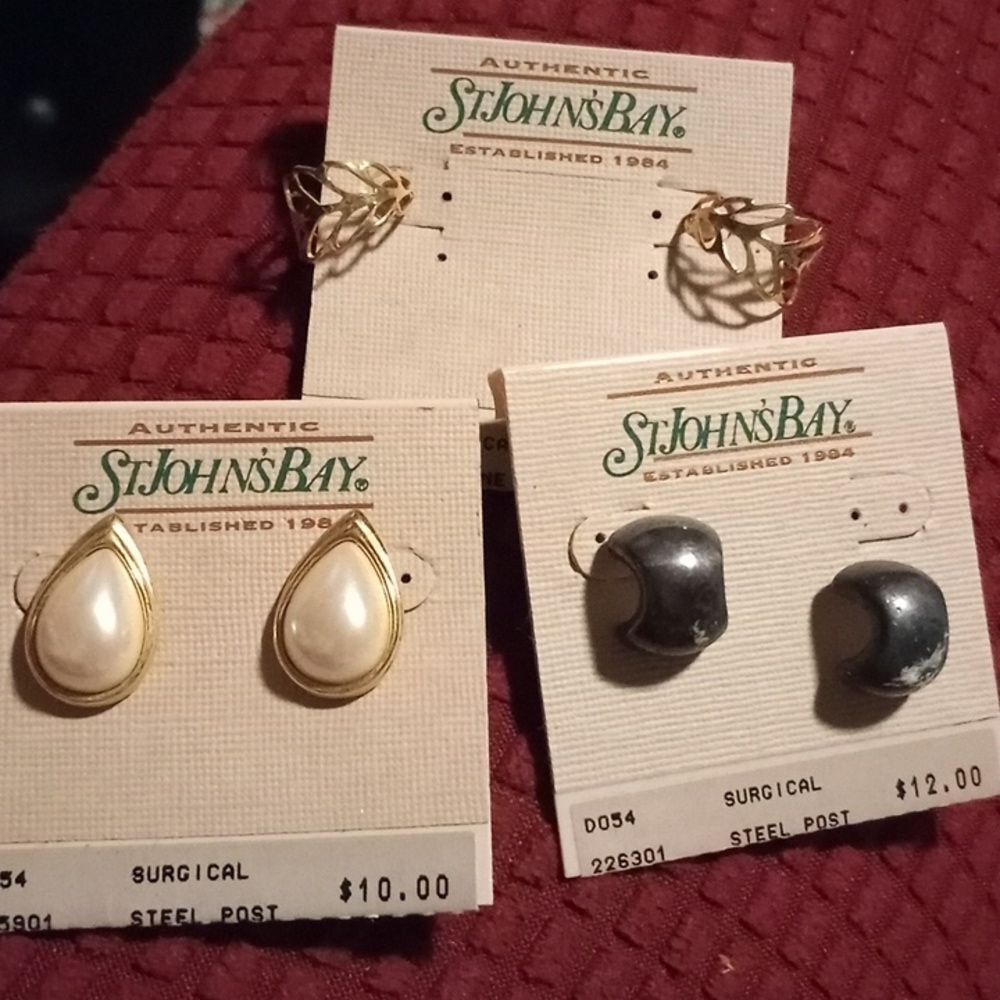 St John's Bay vintage pierced earrings, lot of three pair